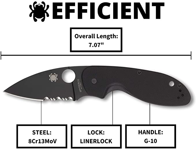 SPYDERCO C216GPSBBK EFFICIENT G10 PLN/SERR BLACK BLADE - Image 5