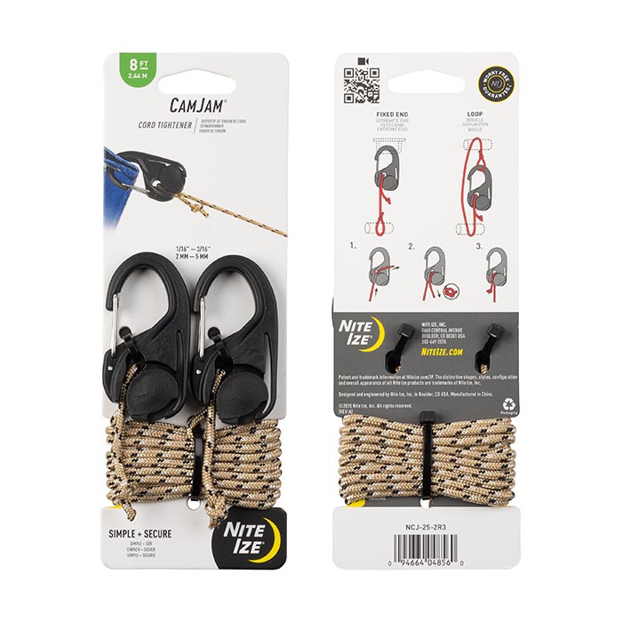 CAMJAM CORD TIGHTENER - 2 PACK WITH 8 FT ROPE