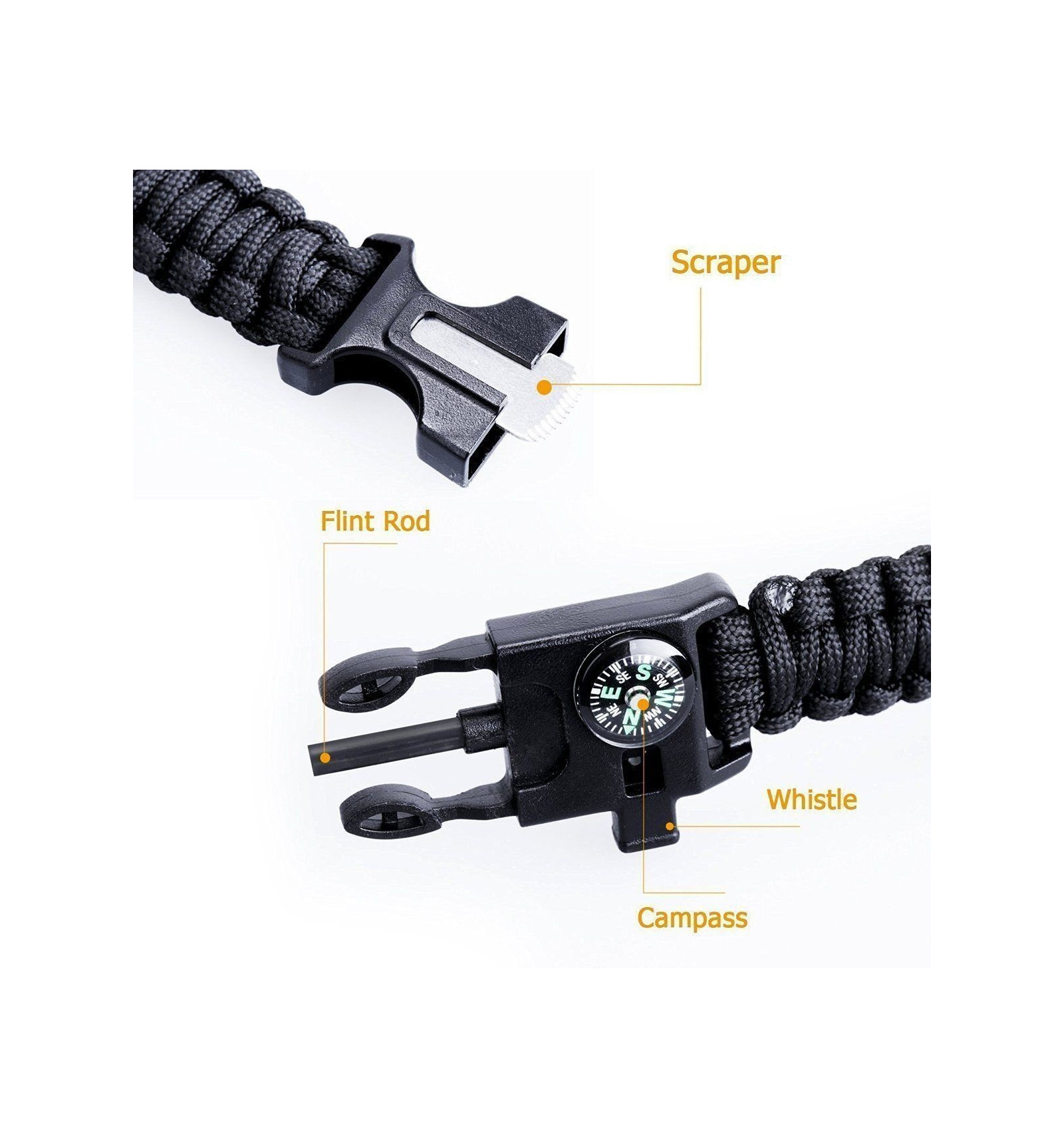 PARACORD SURVIVAL BRACELET BLUE/BLACK/ORANGE/OLIVE/BROWN - Image 4