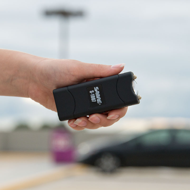 Black SABRE Short Stun Gun with LED Flashlight