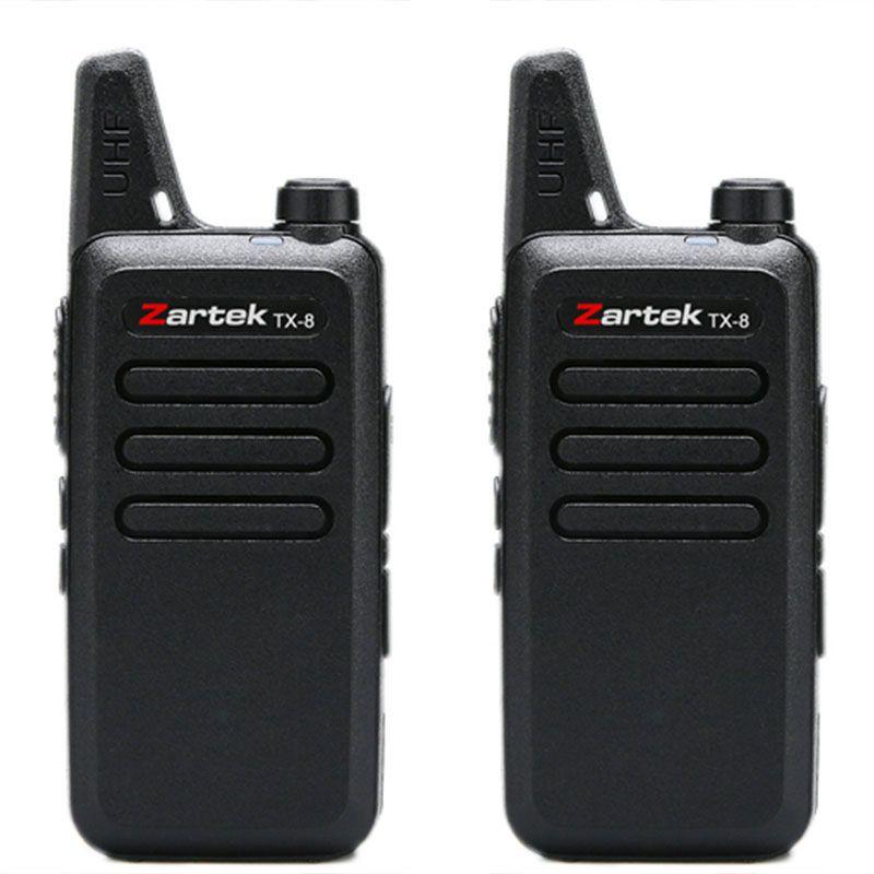 Zartek TX-8 SUPER PACK two-way radios, UHF handheld transceiver, 2 pin side jack (incl 2 radios, 2 x earphones, 2 x USB cables, 2 x desktop cradle chargers, 1 mains adaptor, 2 x Batteries, 2 x belt clips) Blister pack