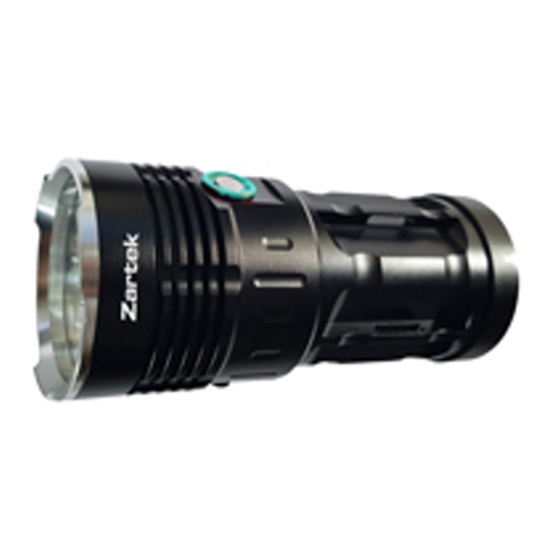 Zartek Extreme High Bright Flashlight,
4000 Lm, 6 x T6 LED,
Rechargeable, Aluminium,
Mains & Vehicle plug in charger, 4 x 18650 Li-ion batteries incl.