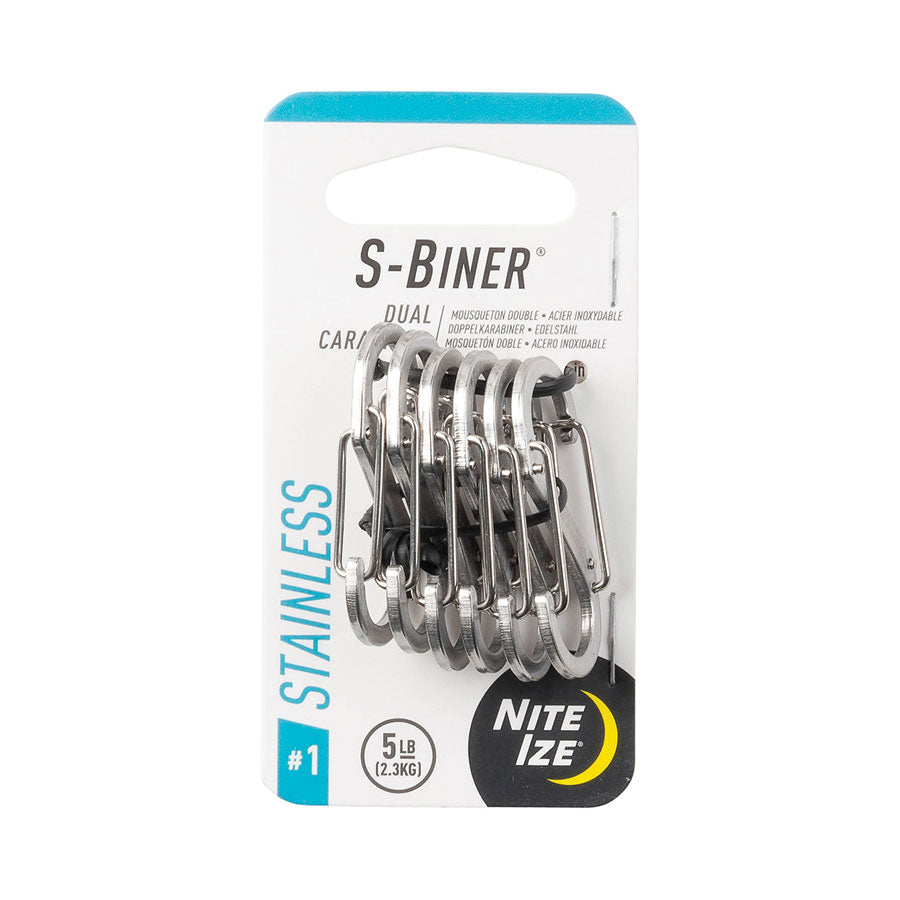 S-BINER S/STEEL DOUBLE GATED CARABINER #1 - 6 PK - STAINLESS