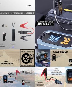 Alternative view of Zartek Portable Rechargeable Jump Starter / Air Pump, Multi Function 4 in 1,  Smart Jumpstarter clamp cable , Inflator/Compressor, hose, nozzles, 4 built in modes, LED light: White Flashlight
RED Warning Light Battery Capacity 4 x 1800mAH Powerbank, USB - C