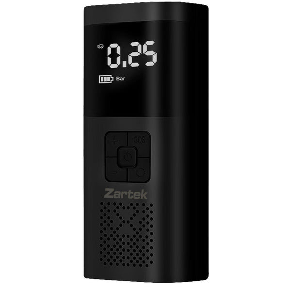 Zartek Air Pump Inflator portable rechargeable, Power 60W, Screen Display Pressure & Modes,
Battery Li-ion 2000mAH x 2, Mains USB Adaptor, Carry Bag, Hose, 4 x Nozzles, USB type C cable, 12VDC Adapt 3m cable, Powerbank, LED Light white / red